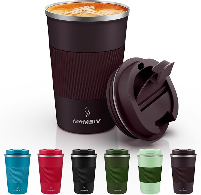 MOMSIV 12oz Travel Coffee Mug, Insulated Coffee Cups with Leakproof Lid | 6-Hour Heat Retention, 360°Leak proof, Vacuum Stainless Steel Double Walled, BPA-free, Reusable And To Go Coffee Mug