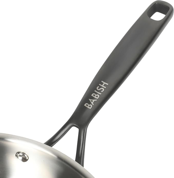 Babish 10-Inch Tri-Ply Stainless Steel Frying Pan With Black Handle – Professional Grade Skillet for Searing, Sautéing & Everyday Cooking