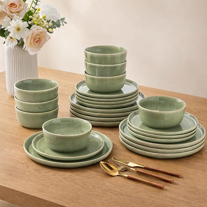 AmorArc Stoneware Dinnerware Sets for 6, 18Pcs Plates and Bowls Sets Dishes | Ceramic Round Reactive Glaze Dishes Set, Highly Scratch Resistant | Dishwasher & Microwave Safe Dishware