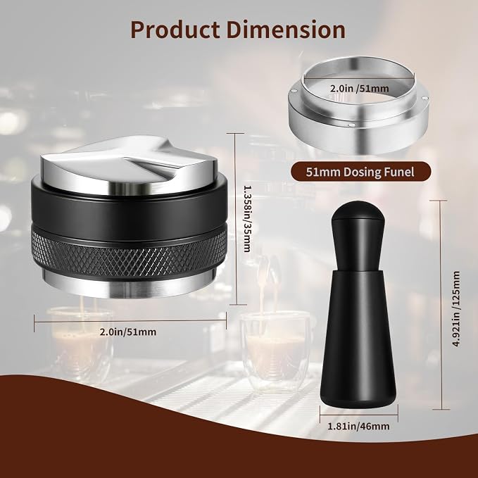 51mm Espresso Accessories Kit - 3 PCS Heavy Duty Dual Head Coffee Distributor and Tamper, WDT Tool, Magnetic Dosing Funnel - Fits Delonghi Breville 51mm Machines and Portafilter