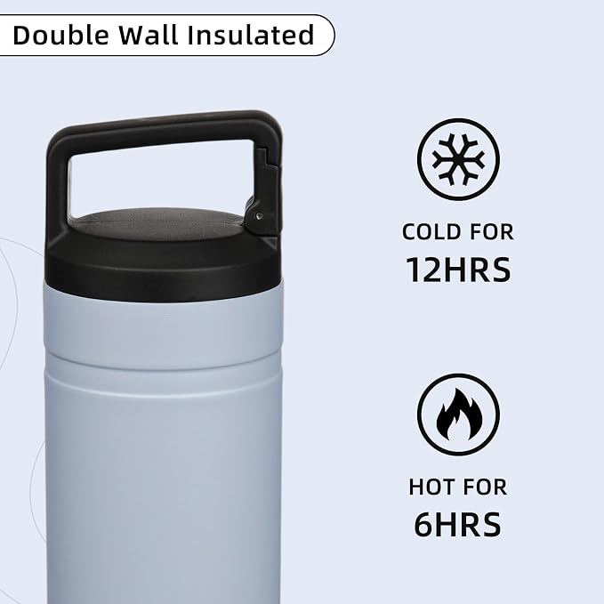 BJPKPK 20 oz Insulated Travel Water Bottle, Coffee Tumbler Stainless Steel | Double Wall Vacuum, Leakproof, Thermal, Keeps Hot/Cold, Dishwasher Safe, Spill Proof, Wide Mouth, 2 Lids, Haze Blue