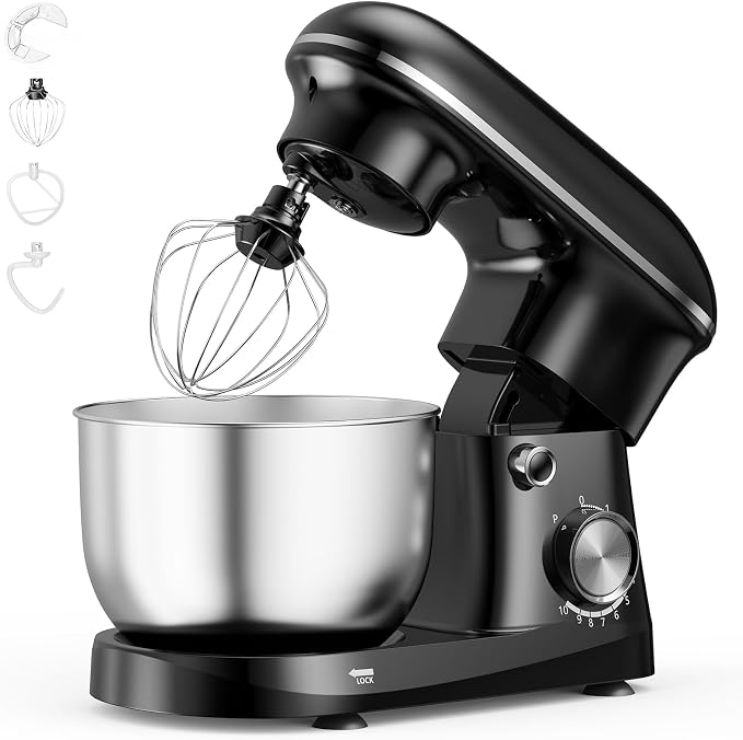NEWBULIG Stand Mixer 4.2QT, Kitchen Electric Mixers Alternative | 10-Speed Dough Hook, Whisk, Beater & Splash Lid, Multi-Cover for Baking, Cakes and Home Cooking Needs