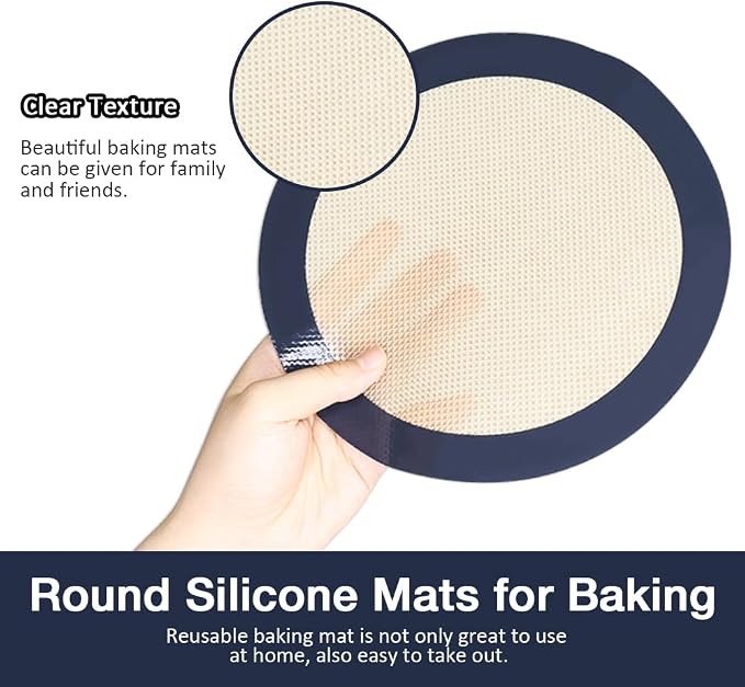 3Pcs Round Silicone Baking Mats, 8 inch Circle Mats for Cake Pan | Reusable, Easy to Clean, Nonstick