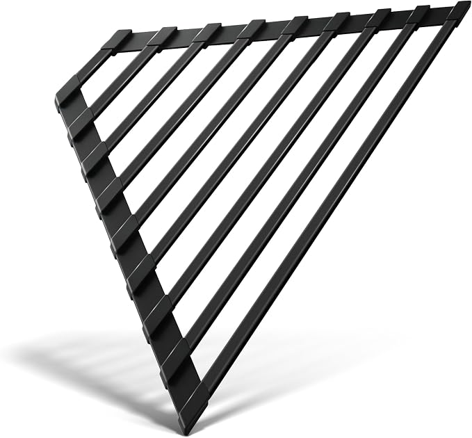 Small Foldable Triangle Roll Up Dish Drying Rack for Sink Corner, Black | Collapsible Stainless Steel with Silicone Coated Over Sink Rack, Space Saving Kitchen Sink Caddy Organizer for RV & Camper