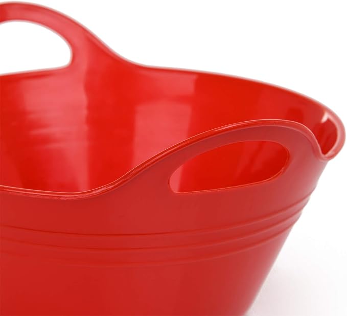 Mintra Home Plastic Bowls with Handles (970ml Small 3pk, Red) - 6.75inW x 3inH - for snacks, candy, popcorn, gift basket, lightweight serving bowl for party, 3 Pack