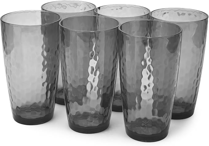 Yalin 20 Ounce Acrylic Drinking Glasses, Reusable Plastic Tumbler, Stackable, BPA-Free, Shatter Proof, Dishwasher Safe, Set of 6 Cups (Gray)
