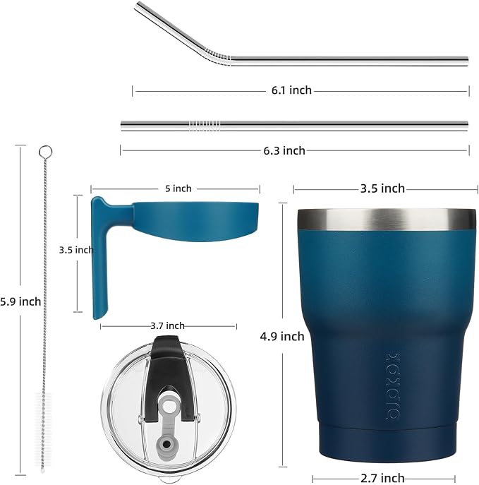 BJPKPK 10 oz Mini Tumbler with Lid, Straw & Handle, Insulated Steel Cup | Small, Spill Proof, Leak Proof, Thermal, Double Wall Vacuum, Sweatproof, Dishwasher Safe, BPA Free, Indigo Black