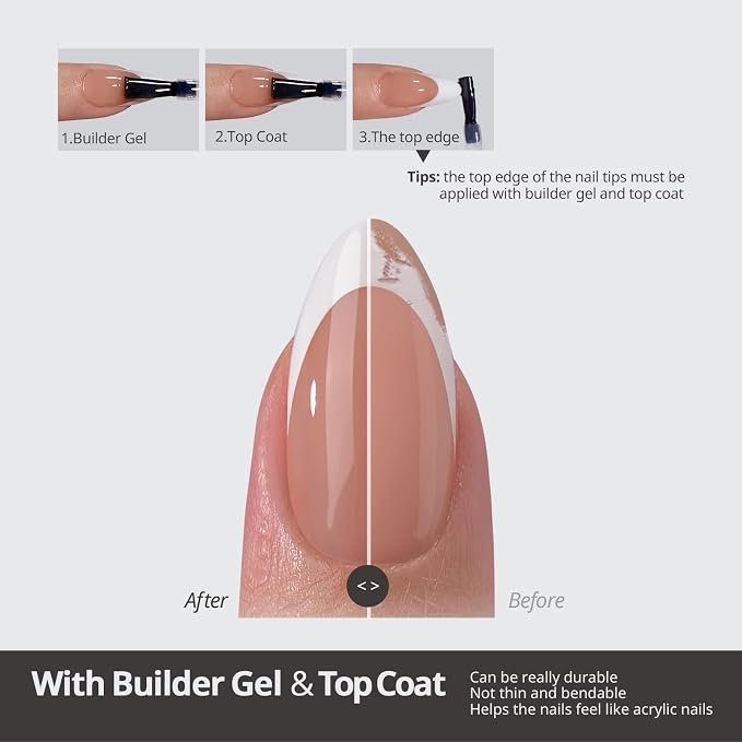 BTArtboxnails XCOATTIPS White French Tip Press On Nails, L Stiletto, Peach | Lamp-Curable, 4-Week Wear, Natural Nail Look, Salon Quality Value at Home, Easy-to-Apply for Beginners, 160ct Nail Tips Only