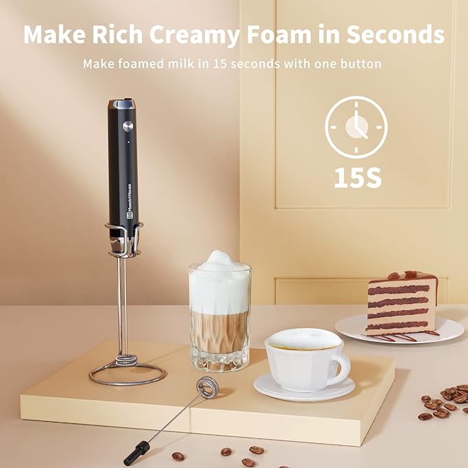Maestri House Rechargeable Milk Frother,Stand & 3 Detachable Whisks | Lunafro Plus 8000RPM Turbo Motor, 1200mAh lithium battery, Handheld Milk Frother for, Cappuccino, Matcha & Protein Powder