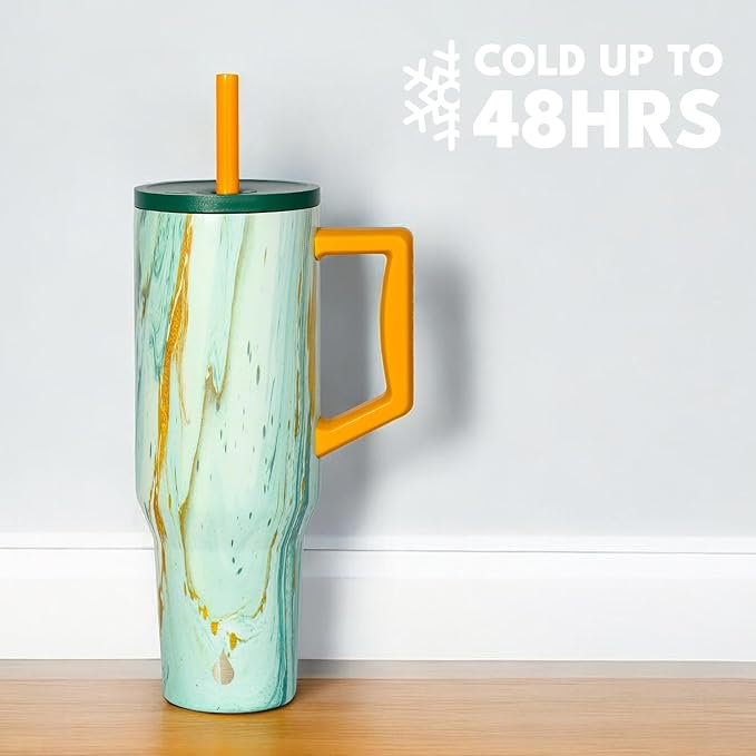 Elemental Spill Proof 40oz Insulated Tumbler with Handle & Straw Travel Mug | Stainless Steel Commuter Travel Coffee Mug for Cold Beverages, Includes 2 Straws & a Spill Proof Lid for Everyday Use