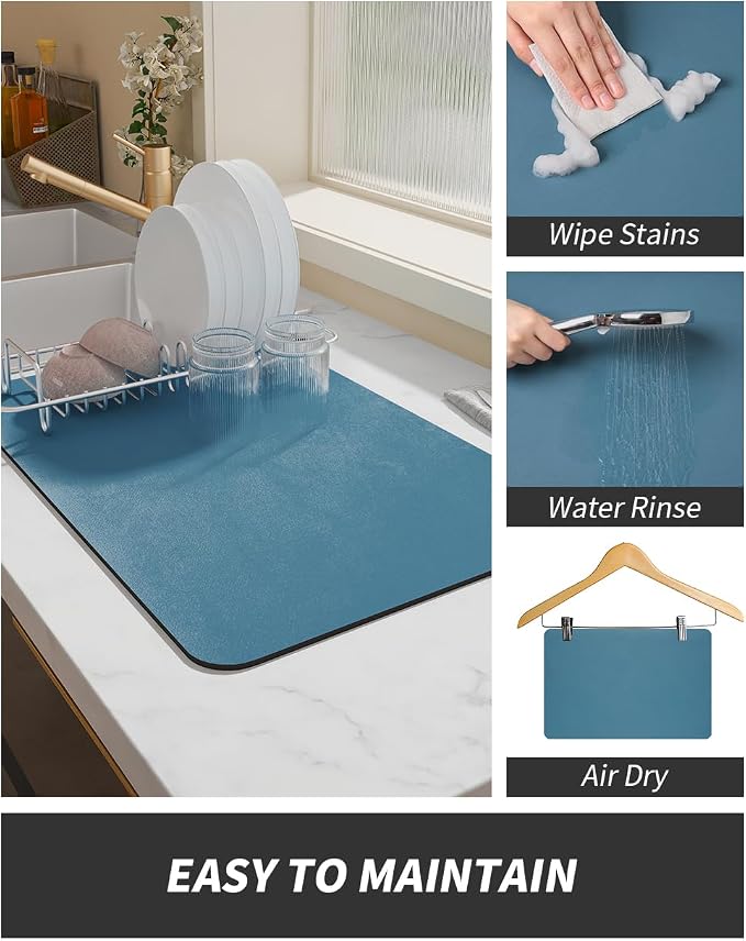 AMOAMI-Coffee Mat Hide Stain Rubber Backed Absorbent Dish Drying Mat for Kitchen Counter-Coffee Bar Accessories Fit Under Coffee Maker, Espresso Machine, Pot, Dish Rack