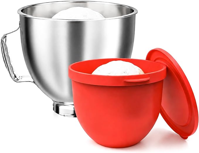 5QT Stainless Steel Mixer Bowl with Silicone Liners For Kitchenaid Mixers, Compatible with Kitchen Aid 4.5-5 Qt Tilt-Head Stand Mixer, Food-Grade Mixing Bowl Attachments for Baking, Cooking & Dough