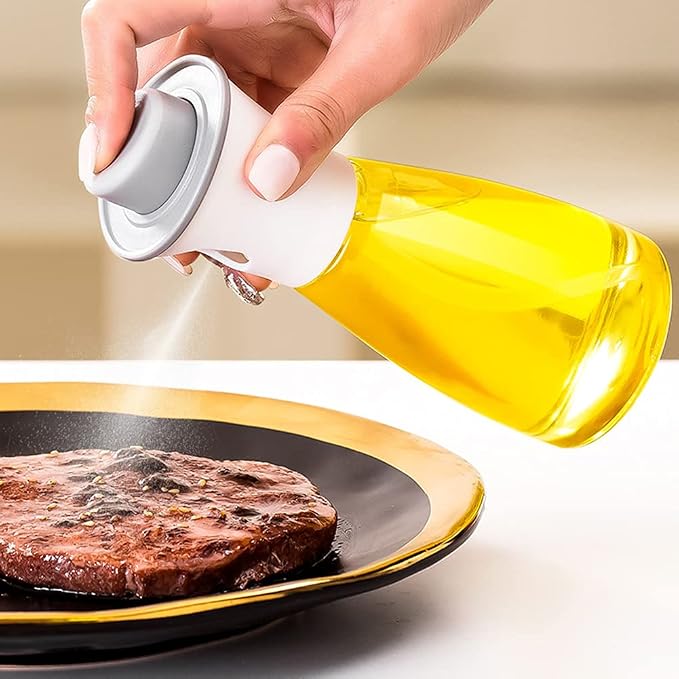 Oil Sprayer for Cooking, 6.09oz/180ml Glass Oil Dispenser Bottle Spray Lemon Juice Sprayer forSalad, Baking, Cleaning, Plants(white)