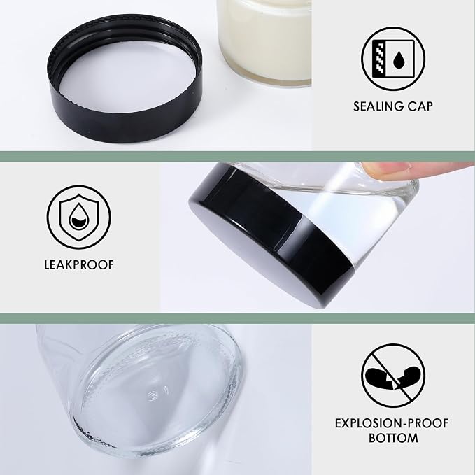 1oz Glass Jar with Lid,Hoa Kinh 30Pack Clear Cosmetic Glass Jars with Lids | Travel Jars with Inner Liners and Black Lids for Storing Lip and Body Scrub, Lotion, Body Butter, Bath Salts, Liquid