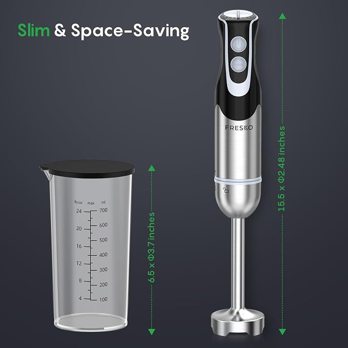 Immersion Blender Handheld, 2-In-1 Hand Blender with 12-Speeds & Turbo Mode | 500W Emulsion Blender, 24oz Beaker, Stainless Steel Blade，Stick Mixer for Baby Food, Smoothies, Soups & Sauces