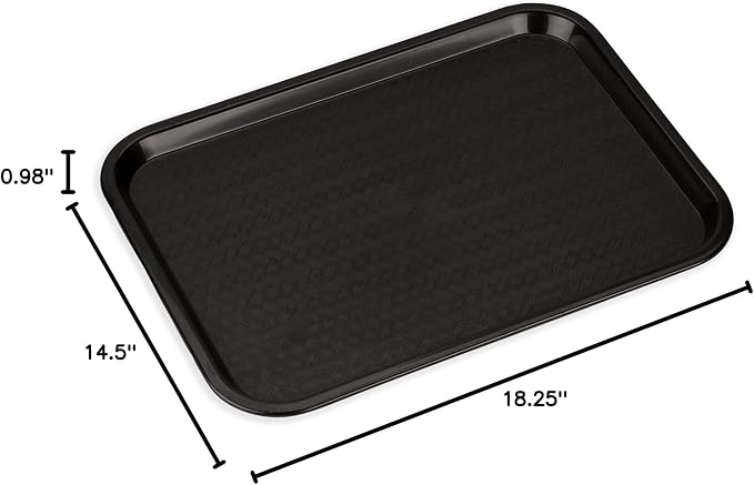 Carlisle FoodService Products Café Cafeteria Tray, Fast Food Tray for Restaurant or Commercial Use, 14" x 18", 12 Count, Black