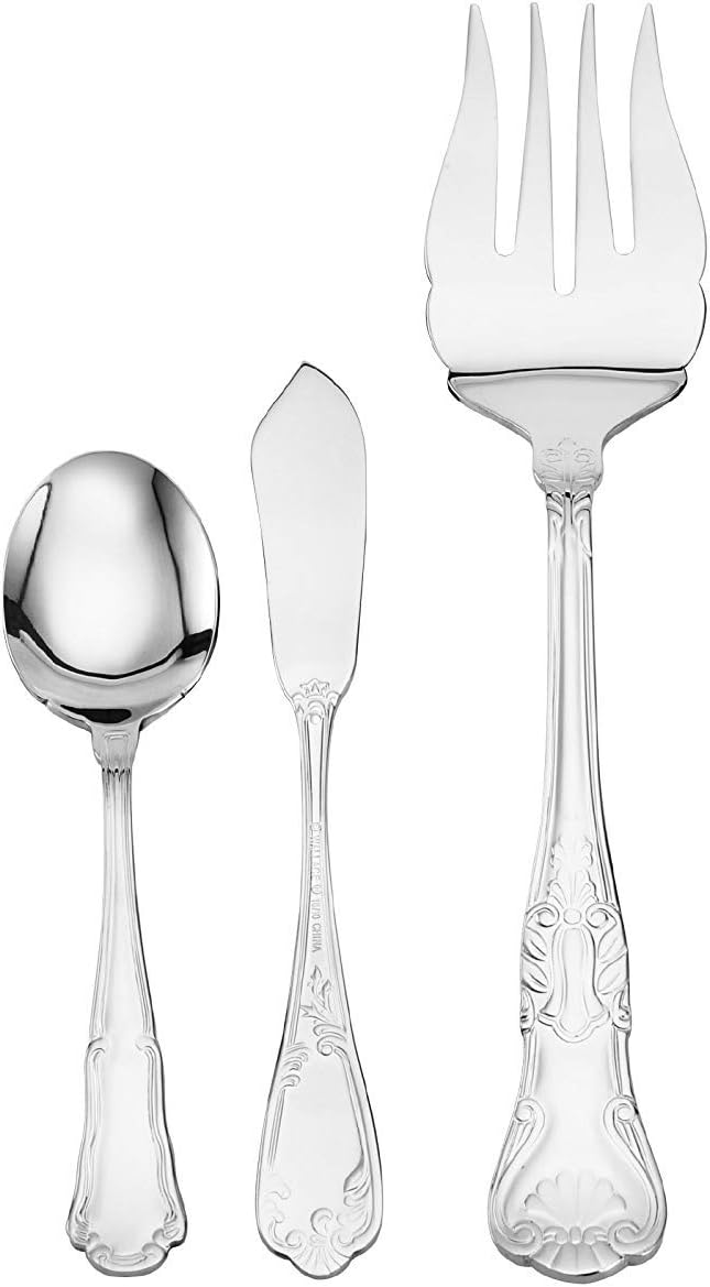 Wallace Hotel 77-Piece Flatware Set, 18/10 Stainless Steel Silverware Set for 12 with Filigree Handles, Dishwasher Safe Cutlery Set for Formal Dining