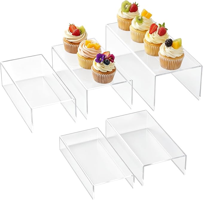 Acrylic Display Risers 5 PCS, Buffet Risers U-Shaped Food Display Stands for Dessert Party Cafe Table, Clear Perfume Stand Organizer for Countertop Tiered Shelf Risers for Retail Collectible Showcase