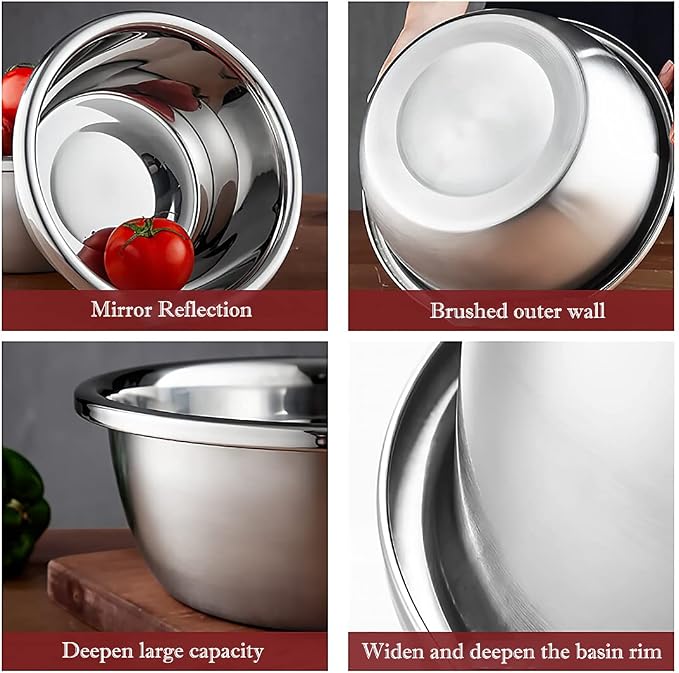 meleg otthon Stainless Steel Mixing Bowl, 11QT Salad Bowl, Metal Bowls, Stainless Steel Basin, Heavy Duty Deeper Edge Mirror Finish Dishwasher Safe Bowl (3XL)…