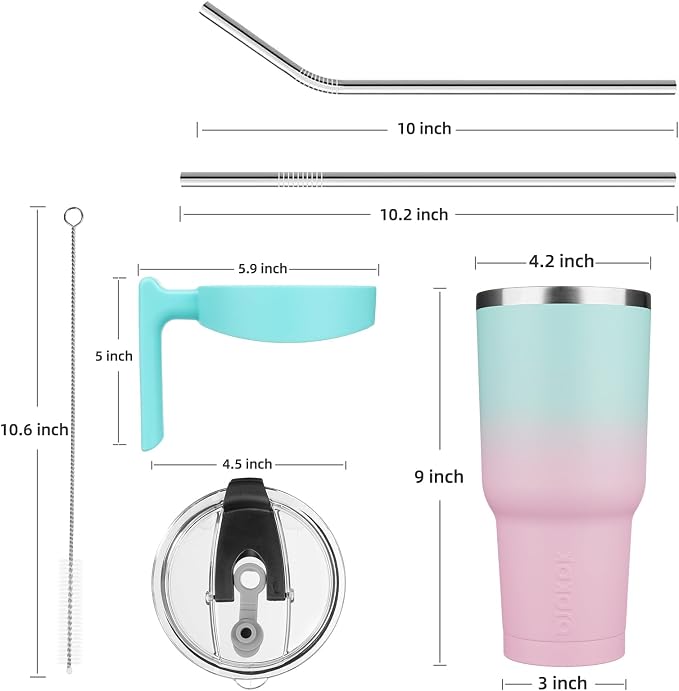 BJPKPK 40 oz Tumbler with Handle & Straw, Insulated Stainless Steel Mug | Double Wall Vacuum, Keeps Hot/Cold, Thermal Cup, BPA Free, Dishwasher Safe, Cupholder Fit, Coffee & Travel, Bubble Gum