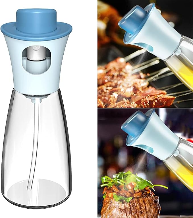Oil Sprayer for Cooking, 6.09oz/180ml Glass Oil Dispenser Bottle Spray Lemon Juice Sprayer forSalad, Baking, Cleaning, Plants(blue)