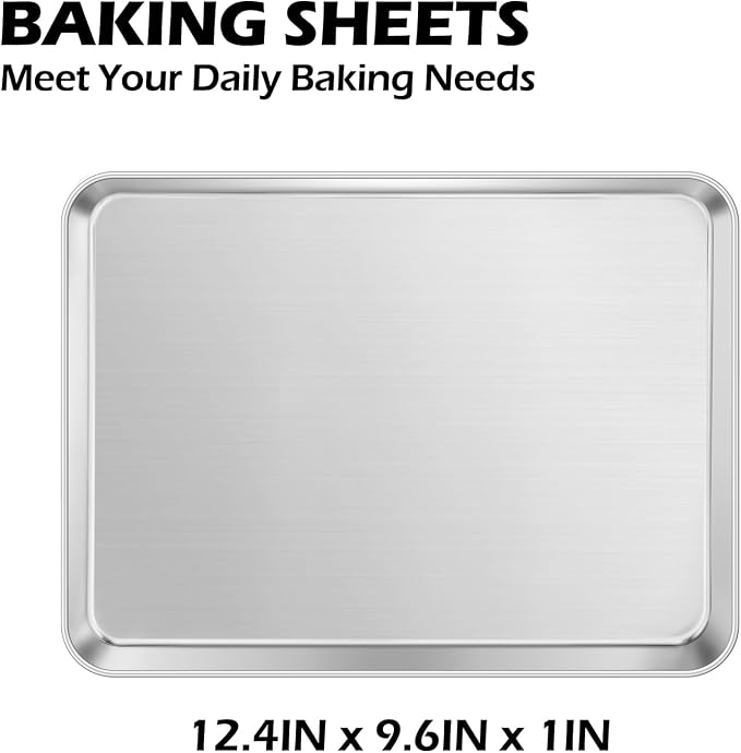 Leonyo Non-Toxic 9x13IN Stainless Steel Baking Quarter Sheet Pans, 2 Pack | Commercial-Grade 13x9IN Metal Quarter Cookies Sheet For Baking, 1/4 Toaster Oven Baking Trays For Food, Dishwasher Safe