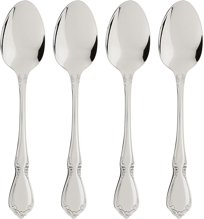 Oneida Chateau Teaspoons Silverware Set for 4, Flatware | mirror finish, dishwasher safe | coffee and tea use, cutlery set, utensil set, rust resistant, kitchen gifts for women