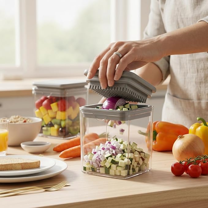 13-in-1 Vegetable Chopper with Container – Manual Veggie & Onion Food Chopper, Multifunction Vegetable Dicer for Fast Meal Prep, Kitchen Chopper with Stainless Steel Blades