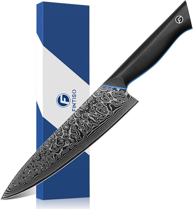 Chef Knife 8 Inch, 67-Layer Damascus Steel Kitchen Knife, G10 Handle | Sharp Japanese Knife with Ergonomic Full-Tang Handle, Professional Damascus Knife with Gift Box - Zeus Series