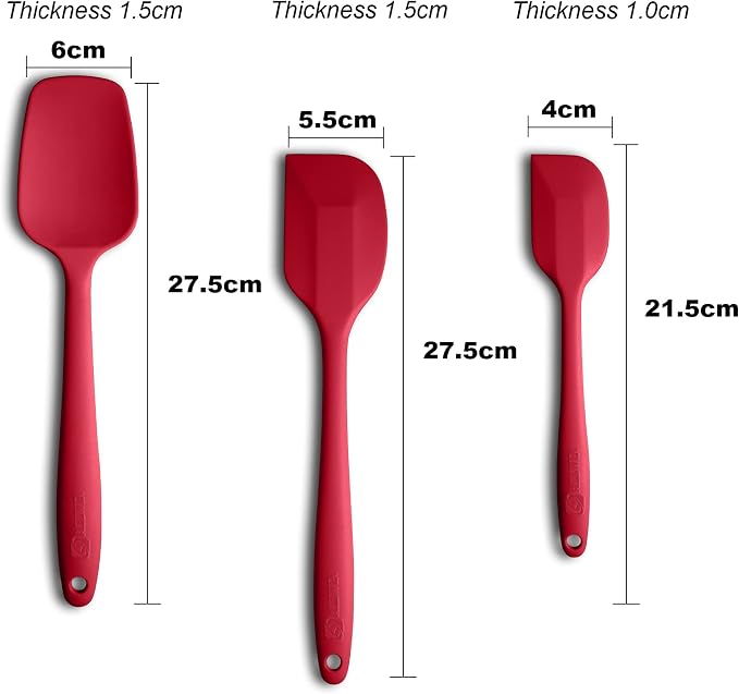 3-Piece Silicone Spatula Set, 600°F Heat Resistant, Wine Red | Stainless Steel Core, Silicone Rubber Spatulas for Nonstick Pans, Spatula, Spoonula and Mini Spatula for Cooking and Baking