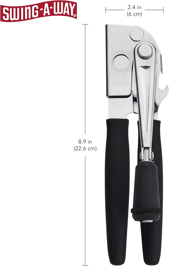 Swing-A-Way Easy-Crank Can Opener with Folding Crank Handle, Black, 3.50 x 4.50 x 10.50 | 8.9" Can Opener with High-Carbon Wheel - Skip-Proof Feed & Integrated Bottle Opener for Easy Operation