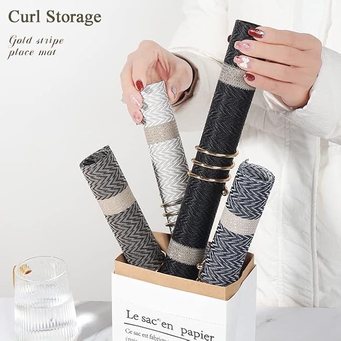 Elegant Placemats and Table Runner Set, Stylish Durable Placemats Set of 6 for Home Wedding Hotel Decoration (Black)