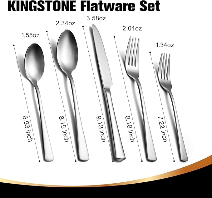 18/10 Stainless Steel Flatware, 5-Piece Forged Silverware Set for 1, Mirror Polished Cutlery Set Dishwaher Safe for Home, Restaurant, Wedding, Party