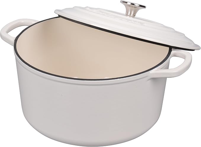 Enameled Cast Iron Dutch Oven Pot with Lid, for Sourdough Bread Baking, Round Dutch Ovens, 6 Quart, White