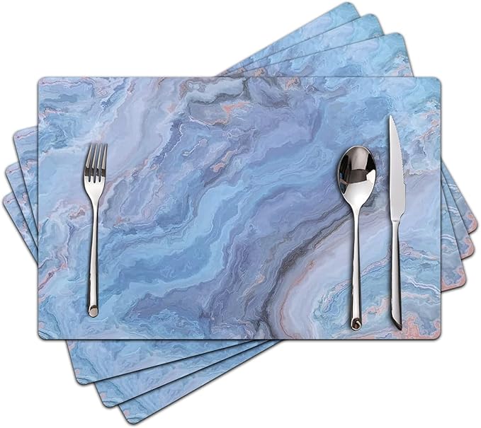 Marble Faux Leather Placemats Set of 4 - Heat Resistant Placemats for Dinner Table, Non-Slip Waterproof Oil-Proof Washable Reusable Placemat for Indoor Outdoor Kitchen Decor, 15.75In*11.81In