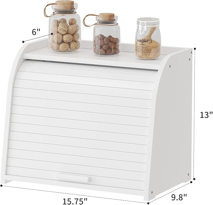 Kitsanery Bread Box for Kitchen Countertop, Bamboo Bread Storage, Double-Layer Roll-Top Bread Container, Farmhouse Bread Holder for Homemade Bread (White, double layer)