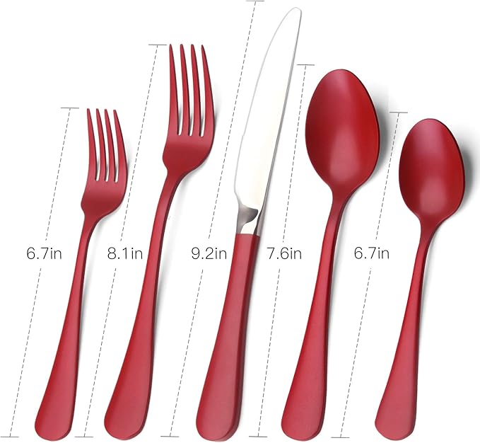 Red Silverware Set, Bysta 20-Piece Stainless Steel Flatware Set, Kitchen Utensil Set Service for 4, Tableware Cutlery Set for Home and Restaurant, Knives mirror polish, Dishwasher Safe