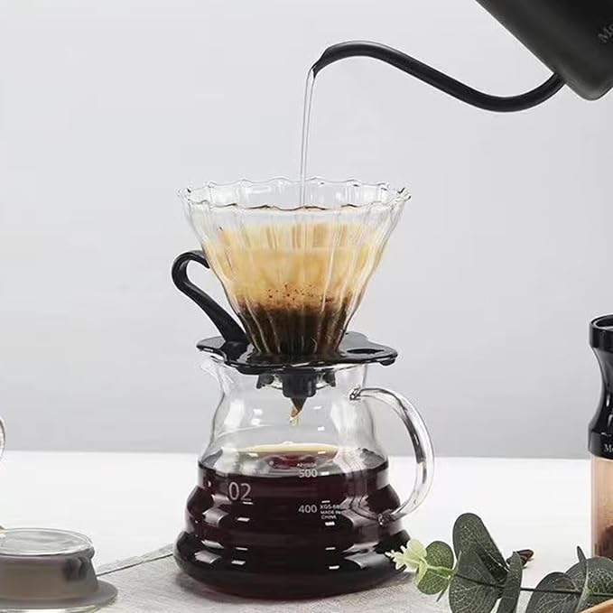 Pour Over Coffee Maker,20 oz Borosilicate Glass Coffee Carafe, Plastic Collar, Coffee Maker Carafe, 600 ml, Clear,for Home Café Restaurant and Camping