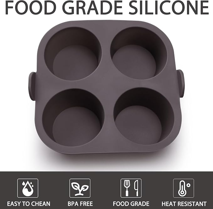 Silicone Muffin Pan for Air Fryer and Oven, 4-Cup, Set of 2 | Non-Stick Baking Mold, Easy-Grip Handles, 6.89 x 6.50 in Pan, Egg Bite Mold, Flexible Silicone