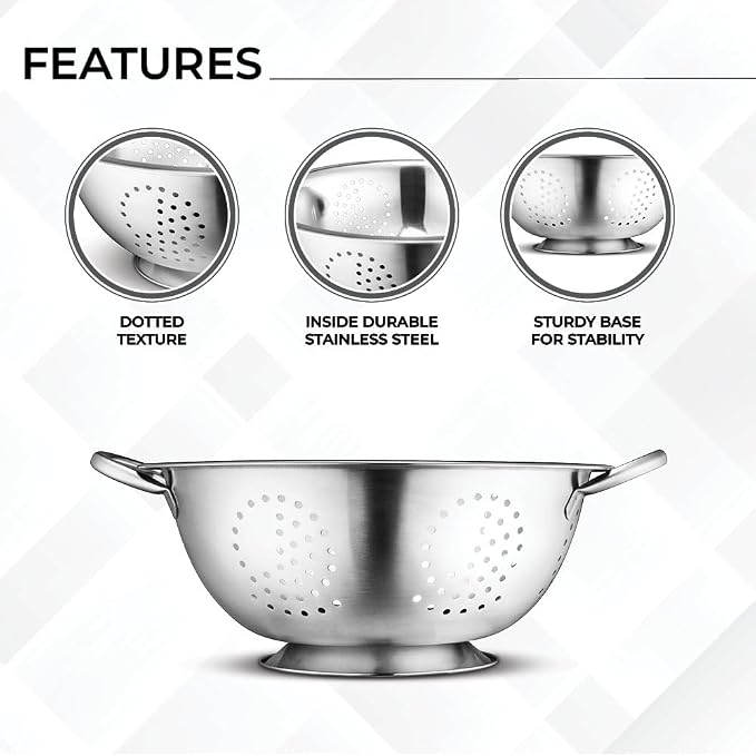 Set of 3 Stainless Steel Colanders, Comes in 1.5 Quart 3qt Quart and 5 Quart for all your Cooking | Baking | Prepping Needs