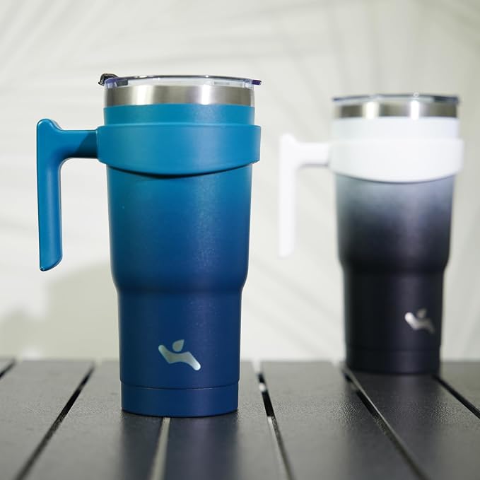 Konokyo 20 oz Tumbler with Handle and Straw, Insulated Travel Mug | Navy Blue; BPA-free, leak-proof tumbler with 2 lids, 2 straws, cup holder fit for coffee, office, travel & daily use