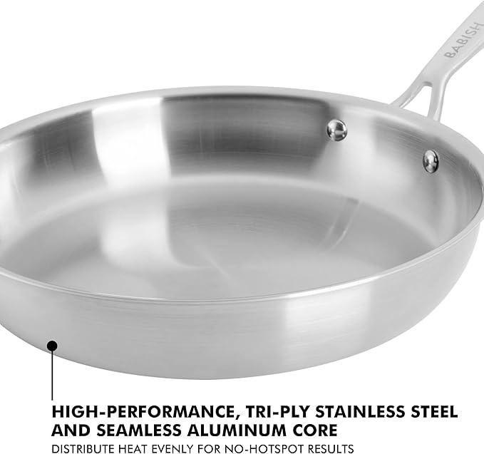 Babish 10-Inch Tri-Ply Stainless Steel Frying Pan – Professional Grade Skillet for Searing, Sautéing & Everyday Cooking