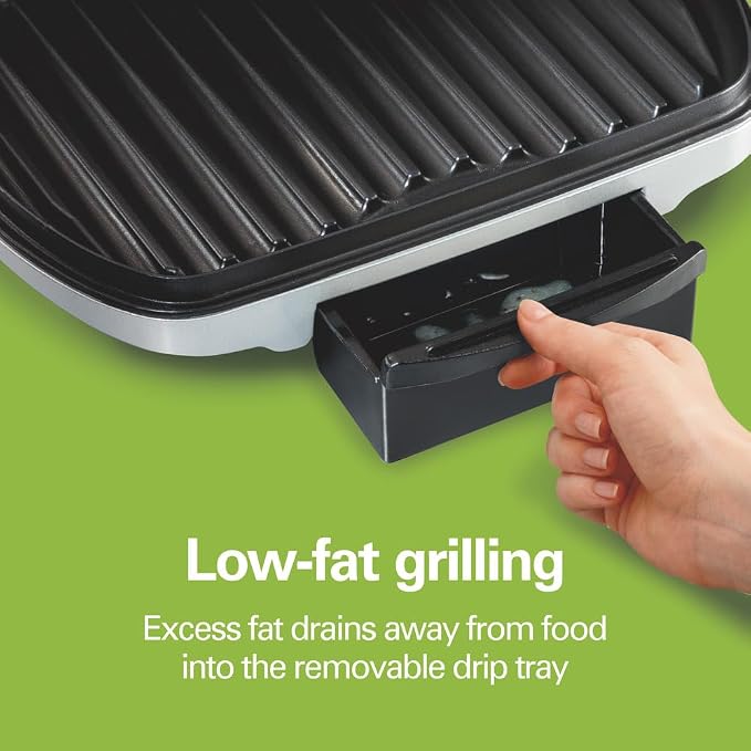 Hamilton Beach Electric Indoor Grill, 6-Serving, Large 90 sq. in. Nonstick Easy Clean Plates, Floating Hinge for Thicker Foods, 1200 Watts, 6.38"D x 12.68"W x 13.78"H, Silver (25371), (Pack of 2)