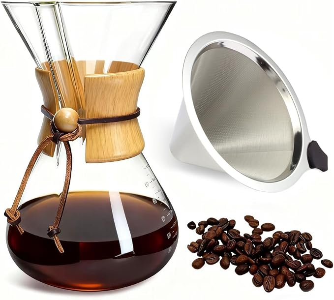 subjectthree Camping Pour Over Coffee Maker Kit 10 Cup (40 Ounce) | Drip coffee carafe with 304 Stainless Filter, Borosilicate glass, Easy clean & use for home kitchen, office, cafe, camping