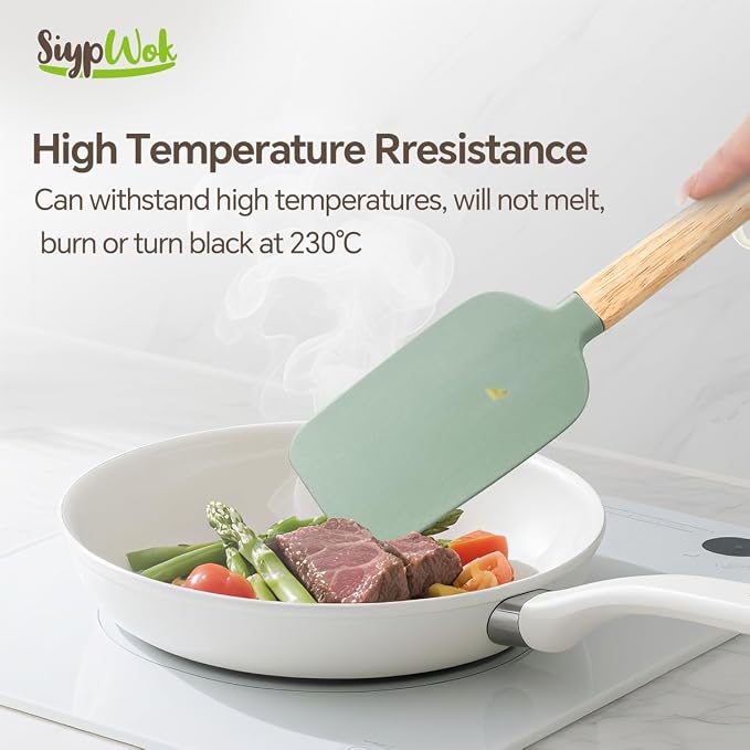 Silicone Spatula Set, Food Grade Rubber Spatula-4 Piece Nonstick Rubber Spatulas, Spoonula, Jar Scraper for Cooking, Baking, Mixing, Frosting - Heat Resistant Up to 600°F (4 Pcs Spatula Green)