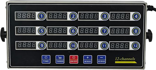 12 Channel Precision Kitchen Timers for Cooking, Commercial Kitchen Timer Restaurant Kitchen Supplies, Stainless Steel Digital LED Chef Cooking Timer, Reminder Function, Drillable wall mounting