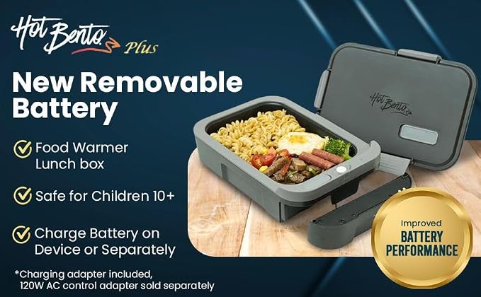 PLUS Self-Heated Cordless Lunch Box & Food Warmer, Sky | Removable Battery Powered, Child Safe, Portable & Compact, Ideal for Travel, Jobsite, Picnics, School & Outdoor Recreation