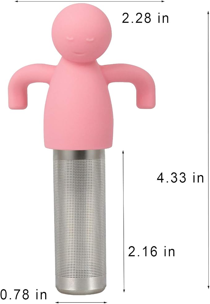 Leden Loose Leaf Tea Infuser Tea Steeper for Girl Kid Extra Fine Mesh Pink | Stainless Steel Fun Person-shaped Design Tea Strainer Filter with Silicone Handle for Loose Tea Ball for Cup Mug