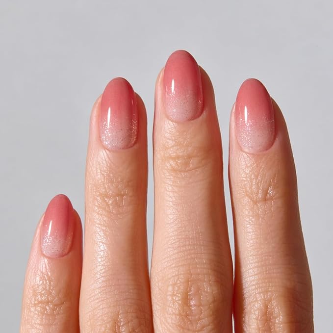 ohora Gel Press On Nails | Pink, Glitter Ombre, Short Oval | Rosy Glow | Salon-Quality, 100% Real Gel, No UV Lamp, No Glue, Non-Toxic | 15 Sizes, 30 Tips | Long Lasting, press on short