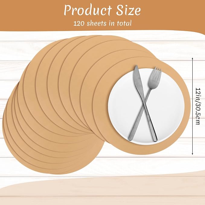Yeaqee 120 Pcs Disposable Paper Placemats 12 Inch Round Paper Place Mats Blank Table Mats for Restaurant Catering Dining Weddings Birthday Table Holiday Parties Supplies(Kraft)